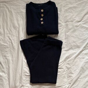 Lillusory Dark Blue Henley Knit Set